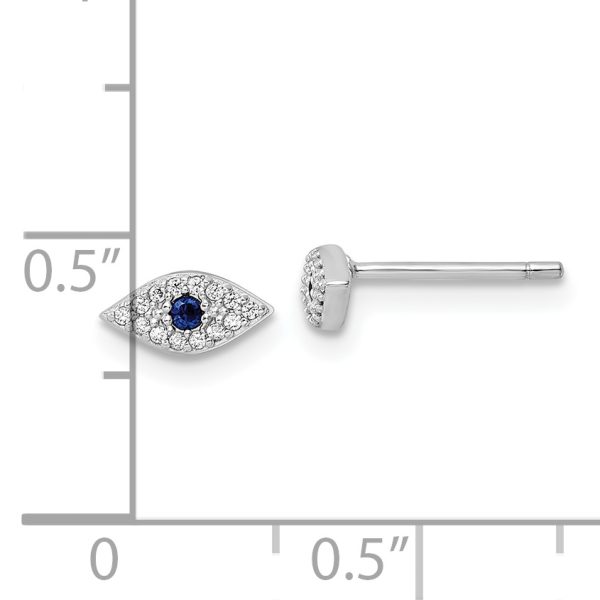 Sterling Silver Rhodium-plated Polished Blue & White CZ Eye Post Earrings - Image 3