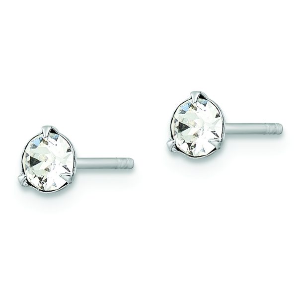 Sterling Silver Rhodium-plated Polished Round 4.5mm Crystal Stud Earrings - Image 2