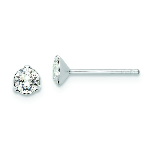 Sterling Silver Rhodium-plated Polished Round 4.5mm Crystal Stud Earrings