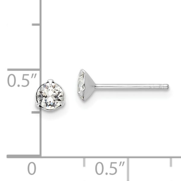 Sterling Silver Rhodium-plated Polished Round 4.5mm Crystal Stud Earrings - Image 3