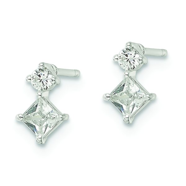 Sterling Silver Polished Two Square CZ Post Earrings - Image 2