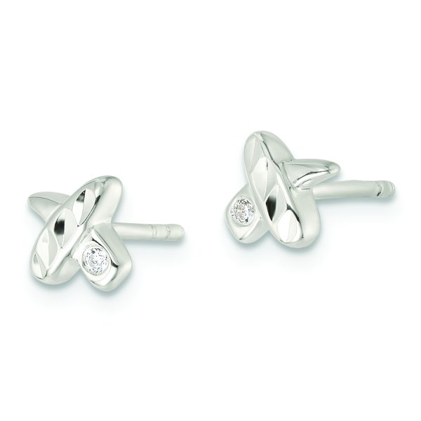 Sterling Silver Polished D/C X CZ Post Earrings - Image 2