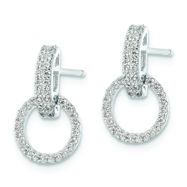 Sterling Silver Rhodium-plated Polished CZ Circle Post Dangle Earrings - Image 2