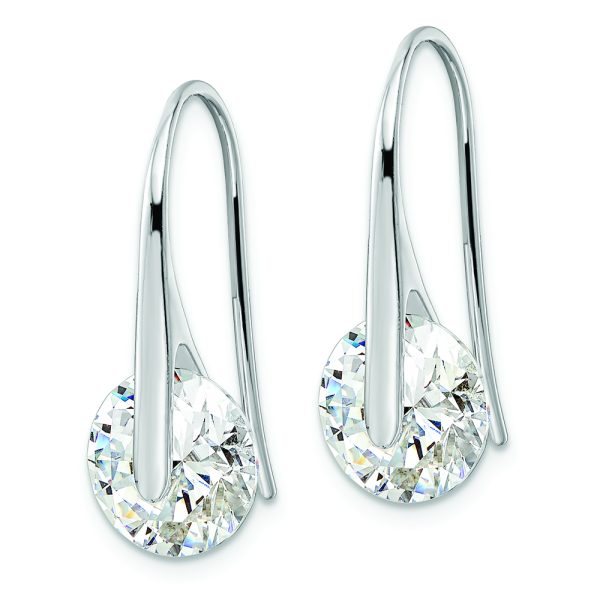 Sterling Silver Rhodium-plated Polished Round CZ Dangle Earrings - Image 2