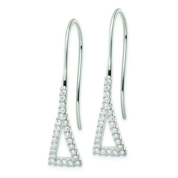 Sterling Silver Polished Triangle CZ Dangle Earrings - Image 2