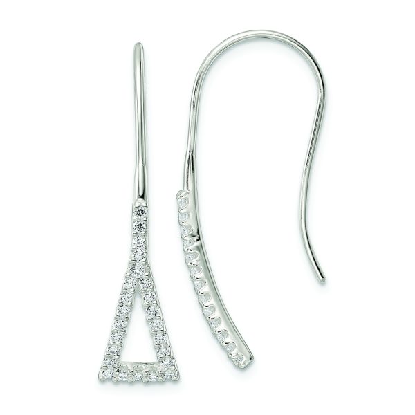 Sterling Silver Polished Triangle CZ Dangle Earrings