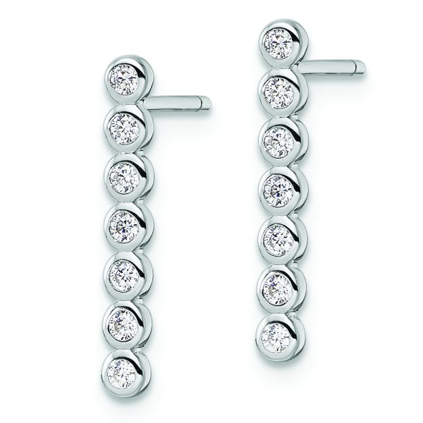 Sterling Silver Rhodium-plated Polished Seven CZ Bezel Post Earrings - Image 2