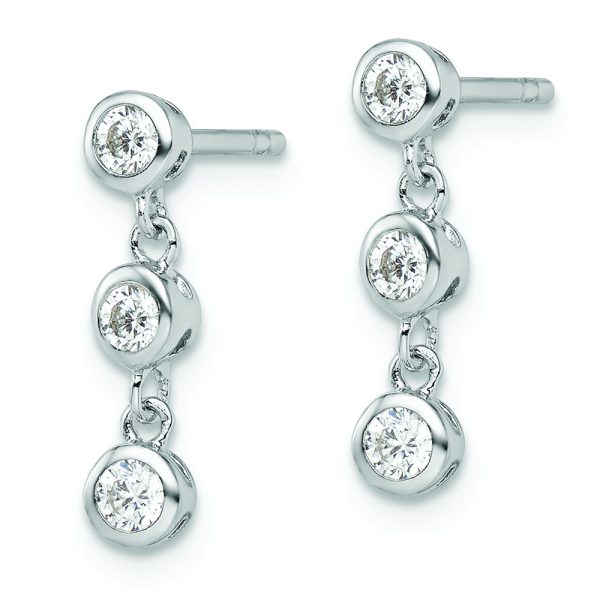 Sterling Silver Rhodium-plated Polished Three CZ Post Dangle Earrings - Image 2