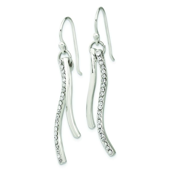 Sterling Silver Polished CZ Wavy Bar Dangle Shephard Hook Earrings - Image 2