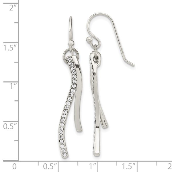 Sterling Silver Polished CZ Wavy Bar Dangle Shephard Hook Earrings - Image 3