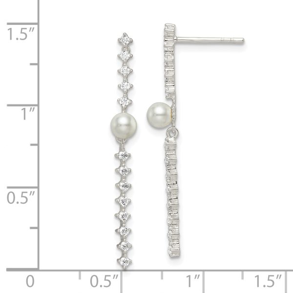 Sterling Silver Polished CZ and Glass Pearl Post Earrings - Image 3