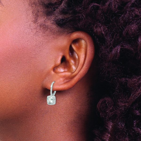 Sterling Silver RH-plated Polished Princess Cut CZ Halo Leverback Earrings - Image 3