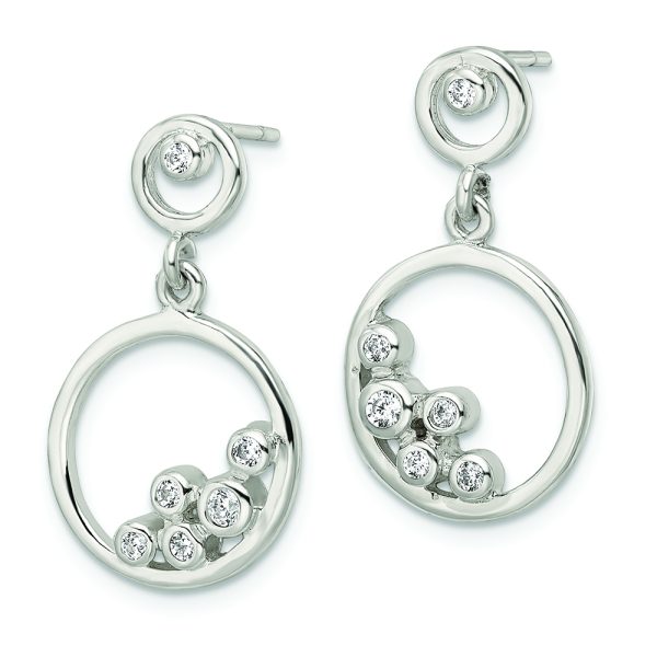 Sterling Silver Polished CZ Circle Dangle Post Earrings - Image 2