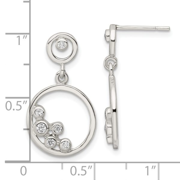 Sterling Silver Polished CZ Circle Dangle Post Earrings - Image 3