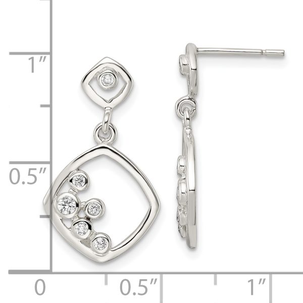 Sterling Silver Polished CZ Square Dangle Post Earrings - Image 3