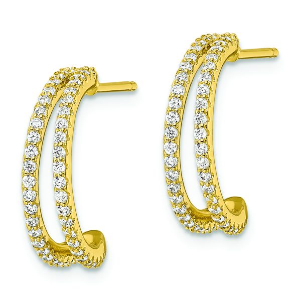 Sterling Silver Polished Gold-tone CZ Post Hoop Earrings - Image 2