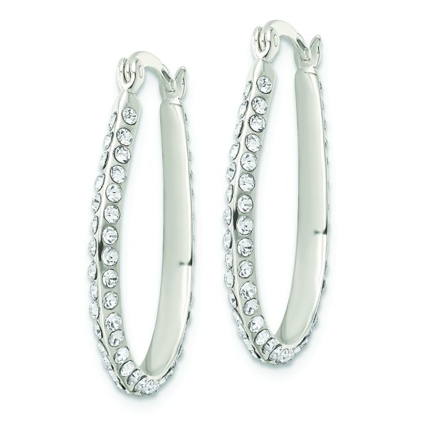 Sterling Silver CZ Oval Hoop Earrings - Image 2