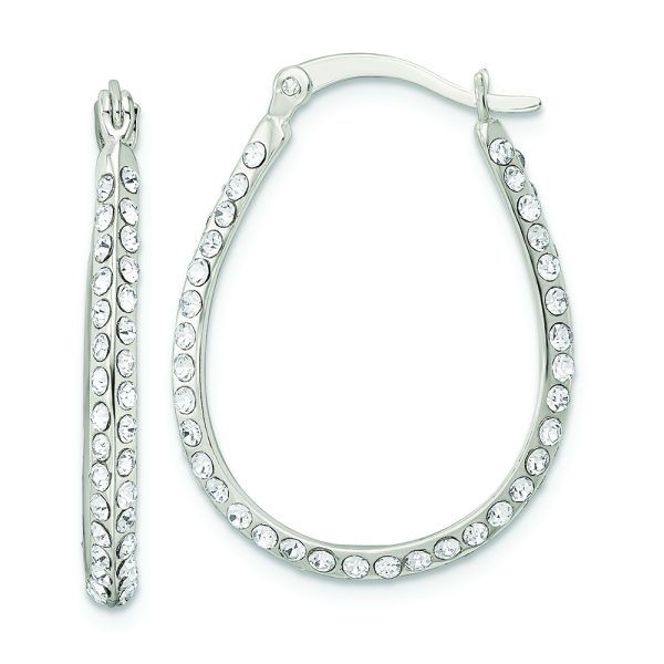 Sterling Silver CZ Oval Hoop Earrings