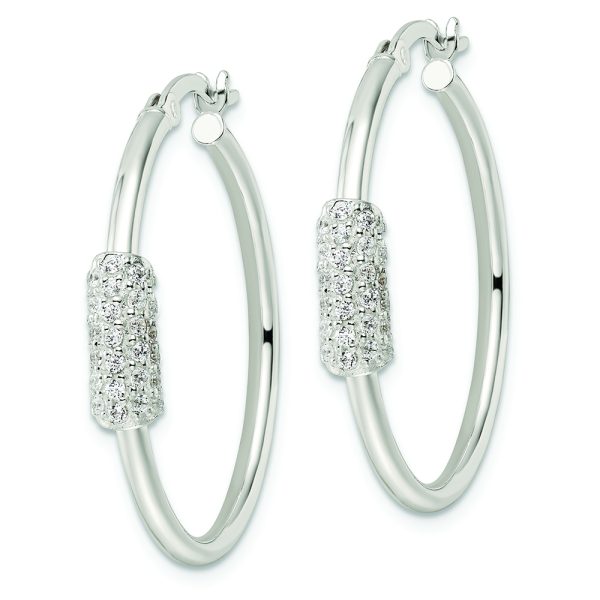 Sterling Silver Polished and CZ Circle Hoop Earrings - Image 2