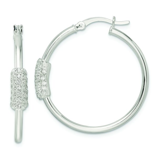 Sterling Silver Polished and CZ Circle Hoop Earrings