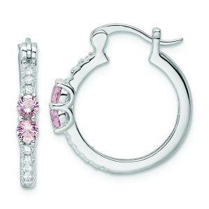 Sterling Silver Rhodium-plated Pink CZ Hoop Earrings