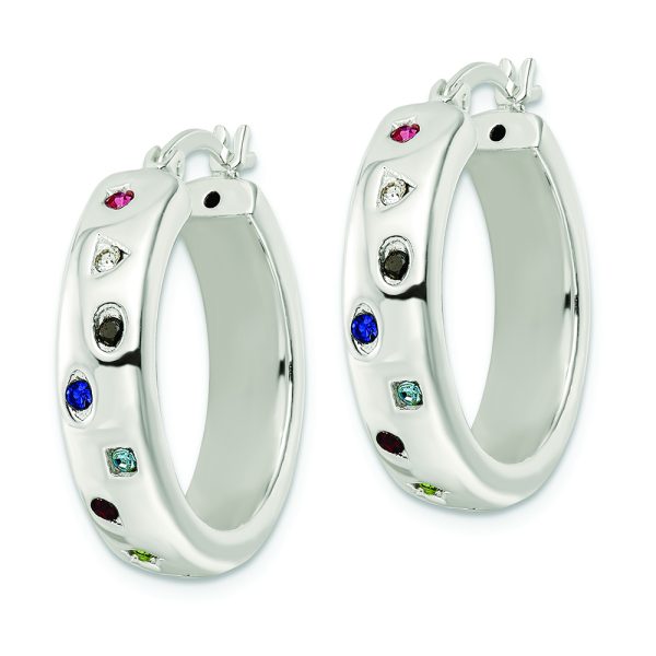 Sterling Silver Polished Multi-color CZ Circle Hoop Earrings - Image 2
