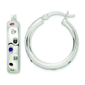 Sterling Silver Polished Multi-color CZ Circle Hoop Earrings