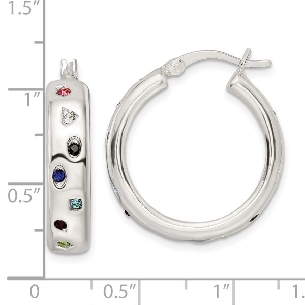 Sterling Silver Polished Multi-color CZ Circle Hoop Earrings - Image 3