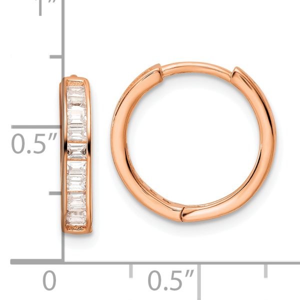 Sterling Silver Polished Rose-tone CZ Hinged Hoop Earrings - Image 3