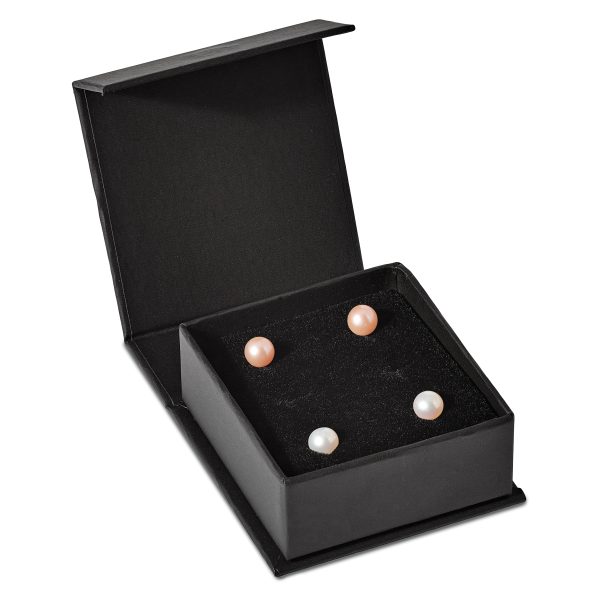 Sterling Silver Rh-pl 6-7mm Set of 2 White/Pink Round FWC Pearl Earrings - Image 3