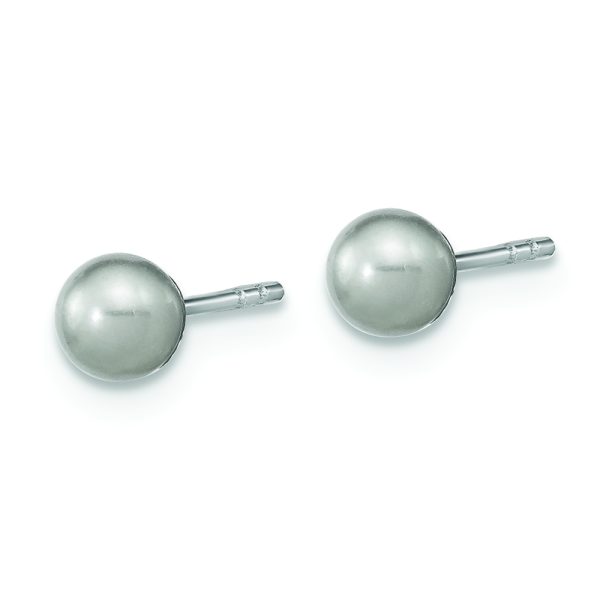 Sterling Silver Rhodium-plated 4-5mm Grey Round FWC Pearl Post Earrings - Image 2