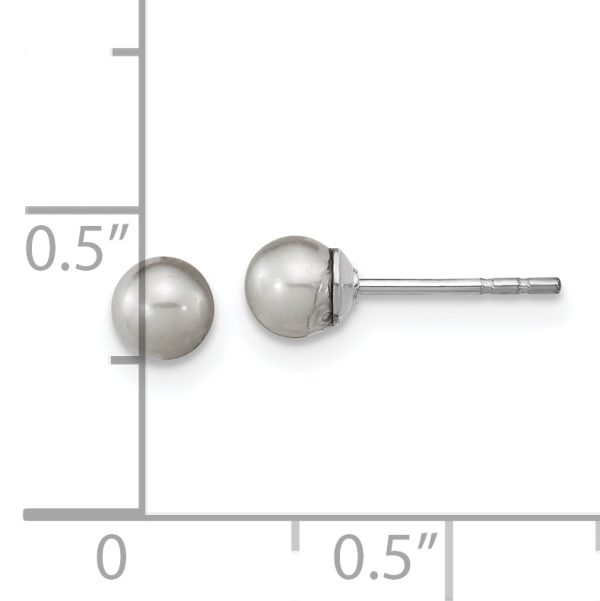 Sterling Silver Rhodium-plated 4-5mm Grey Round FWC Pearl Post Earrings - Image 3