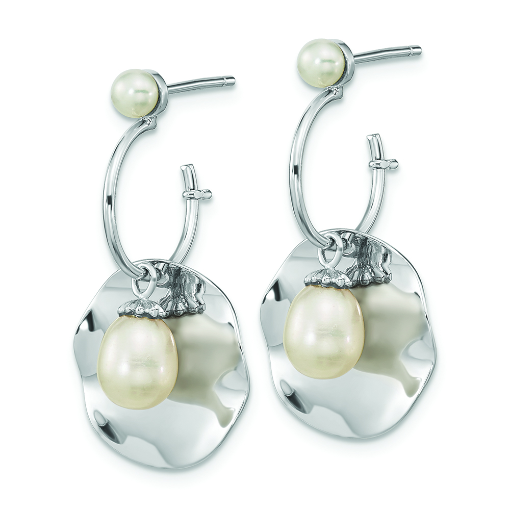 Sterling Silver Rhodium-plated 3-6mm White Rice FWC Pearl Dangle Earrings - Image 2