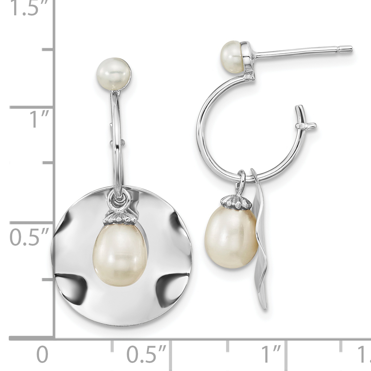 Sterling Silver Rhodium-plated 3-6mm White Rice FWC Pearl Dangle Earrings - Image 3