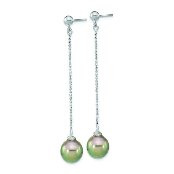 Sterling Silver Rhodium-plated 9-10mm Tahitian Saltwater Pearl Earrings - Image 2