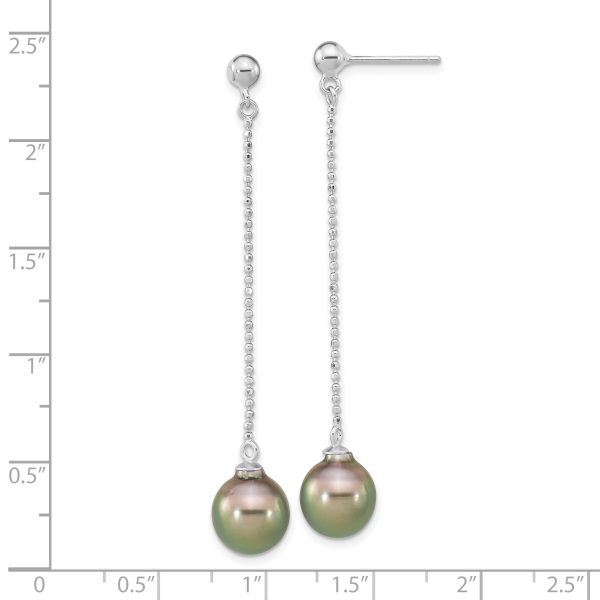 Sterling Silver Rhodium-plated 9-10mm Tahitian Saltwater Pearl Earrings - Image 3