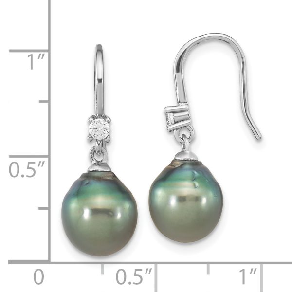 Sterling Silver RH-plated Tahitian Saltwater Pearl & CZ Dangle Earrings - Image 3