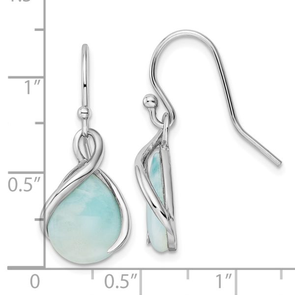 Sterling Silver RH-plated Polished Twist Larimar Teardrop Dangle Earrings - Image 3