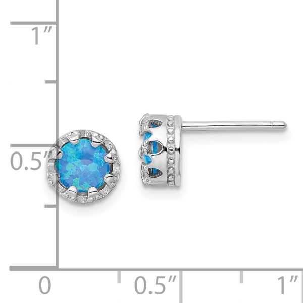 Sterling Silver Rhodium-plated Polished Blue Created Opal Post Earrings - Image 3