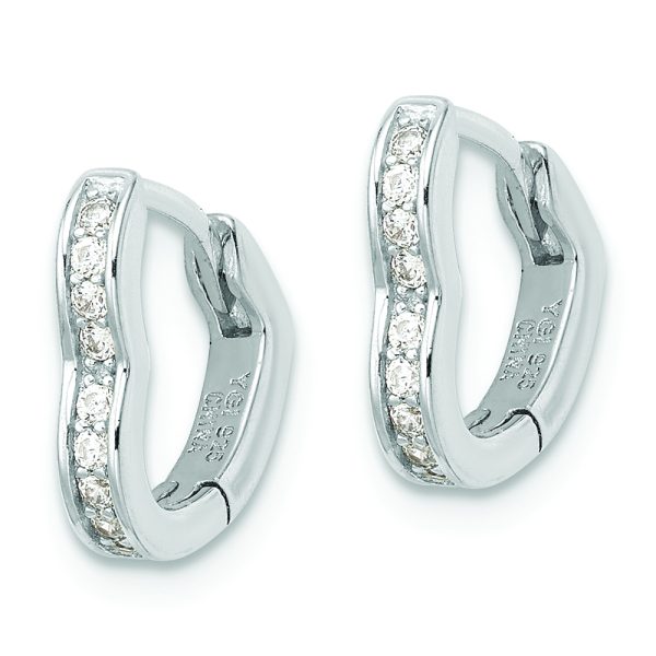 Sterling Silver Polished Rhodium-plated CZ Heart Shaped Hoop Earrings - Image 2