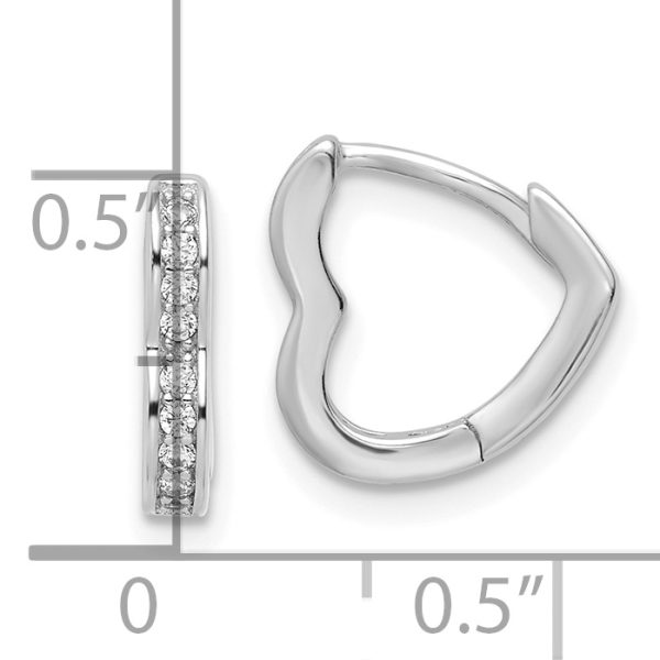 Sterling Silver Polished Rhodium-plated CZ Heart Shaped Hoop Earrings - Image 3