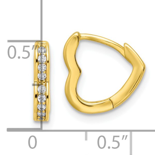 Sterling Silver Polished Gold-tone CZ Hinged Heart Shaped Hoop Earrings - Image 3