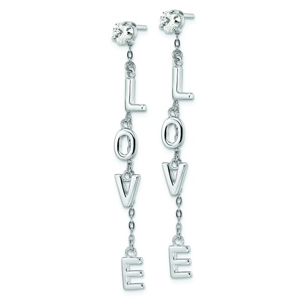 Sterling Silver Rhodium-plated Polished LOVE CZ Dangle Post Earrings - Image 2