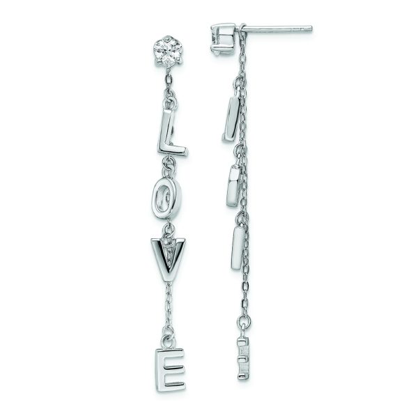 Sterling Silver Rhodium-plated Polished LOVE CZ Dangle Post Earrings