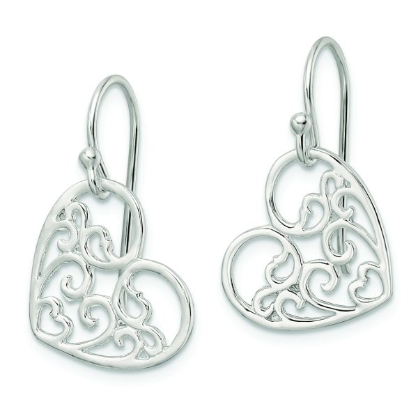 Sterling Silver Polished Heart Swirl Dangle Earrings - Image 2