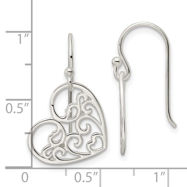 Sterling Silver Polished Heart Swirl Dangle Earrings - Image 3