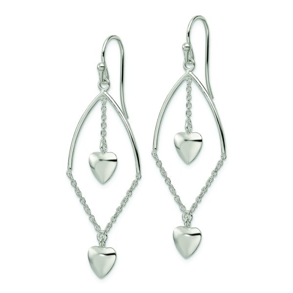 Sterling Silver Polished Dangle Hearts Dangle Earrings - Image 2