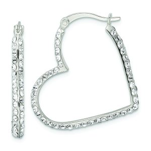 Sterling Silver CZ Heart Hoop Earrings