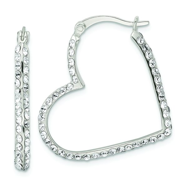 Sterling Silver CZ Heart Hoop Earrings
