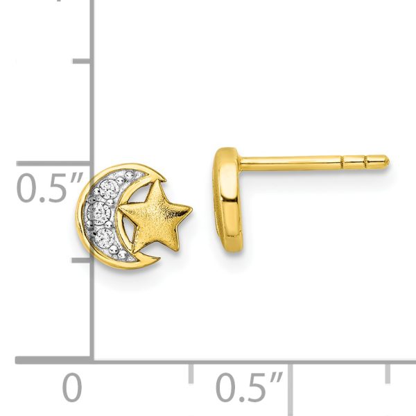 Sterling Silver Gold-tone CZ Star and Moon Post Earrings - Image 3